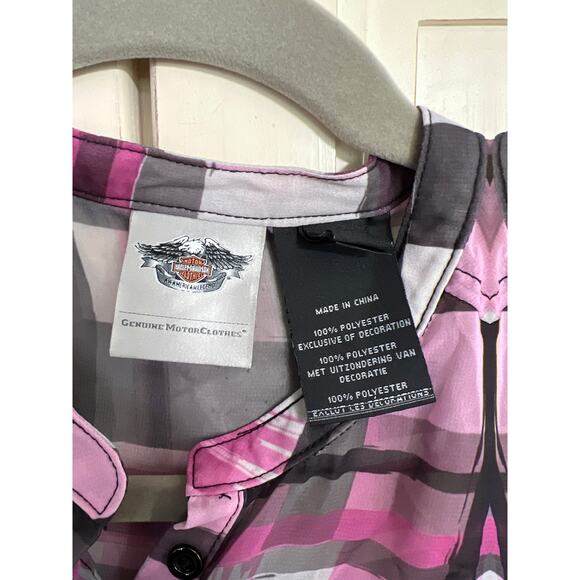 Harley Davidson womens small plaid sheer button down top blouse shirt - Picture 2 of 3
